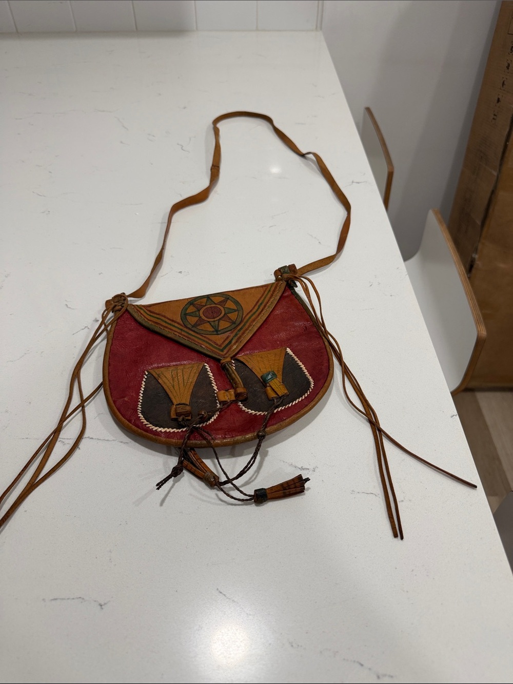 Handcrafted Red and Brown Leather Crossbody Bag